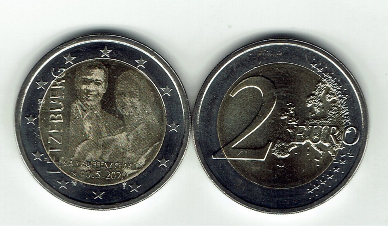 (afbeelding voor) 2 Euromunt Luxemburg 2020 - Prins Charles - Foto - UNC